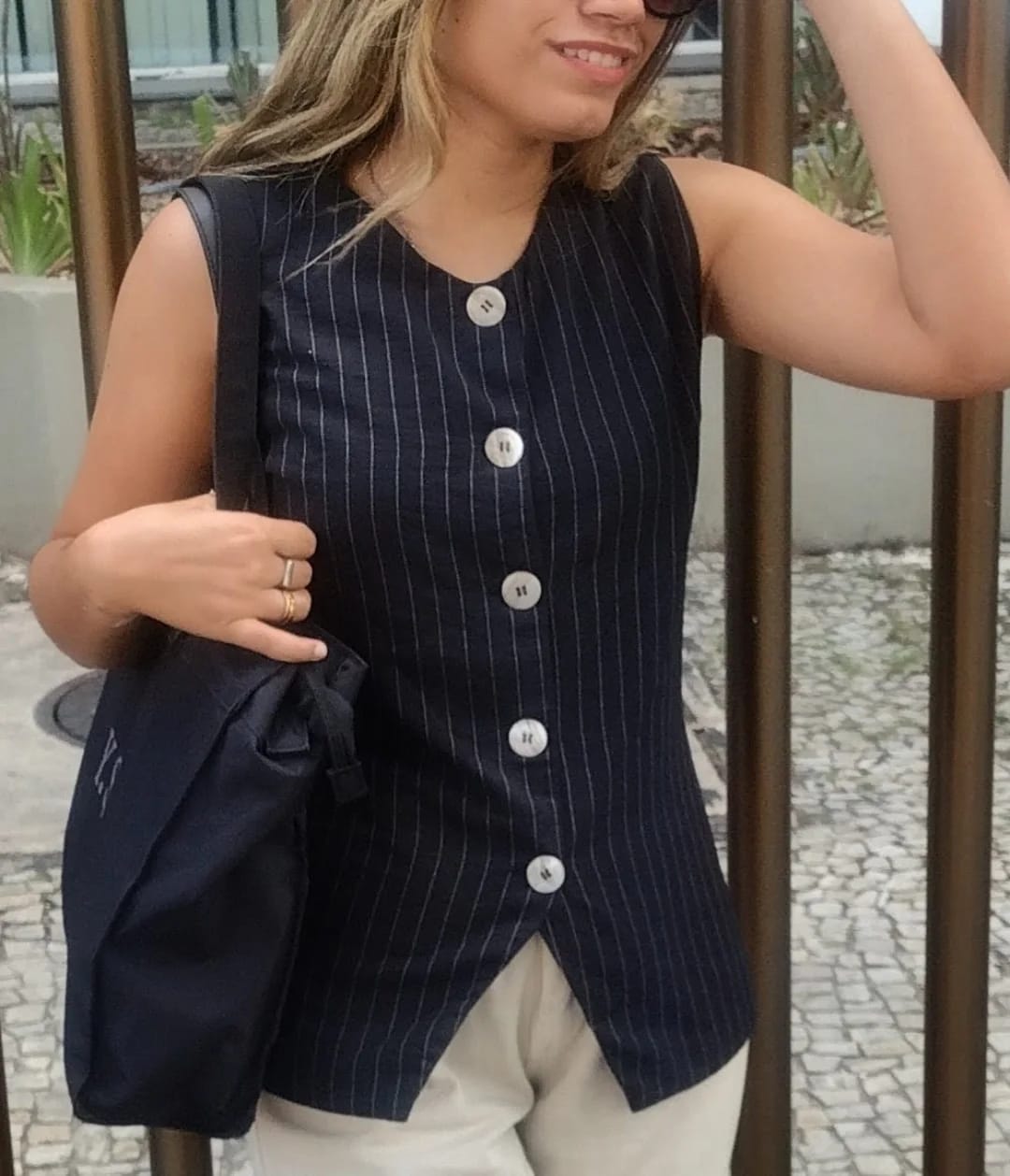 Colete de realeza com estampa de risca de giz
